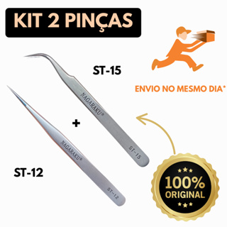 Kit 2 Pinças Nagaraku Extensão Alongamento Cílios St-12 e St-15 Prata Silver Original em Oferta na Shopee