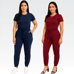 Kit 2 Conjuntos Blusa e Calça Feminina Liso Uniforme Casual Fardamento Roupa Elegante