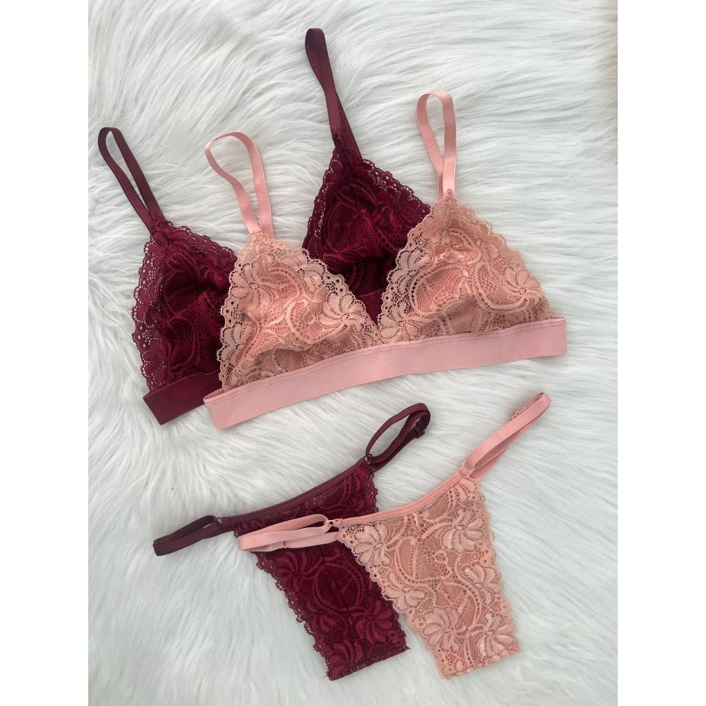 Mit Lingerie Conjunto Sexy Sutiã Sem Bojo Em Renda + Calcinha Regulável
