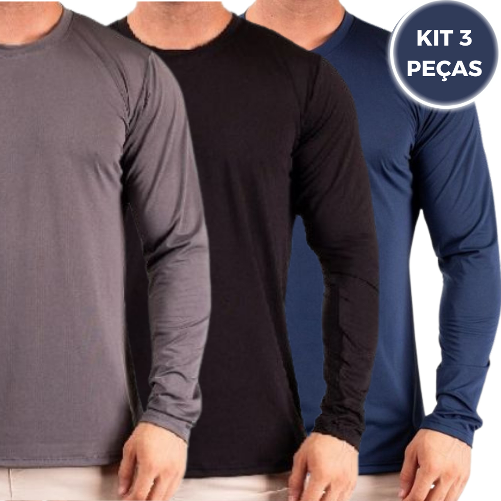 Kit 3 Blusa de Frio Segunda Pele Térmica Peluciada Inverno Frio Forrada Flanelada Manga lo...