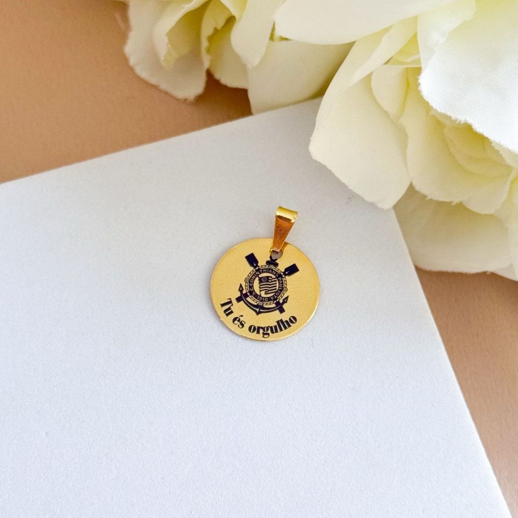 [ SEMI JOIA ] Pingente Personalizado Medalha 17mm Foto Frase  Data Banhado a Ouro 18k Presente Mimo Dia Namorados