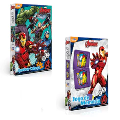 Kit Vingadores Marvel Jogo de Memória & Quebra Cabeça 200 Peças - 8041/8038
