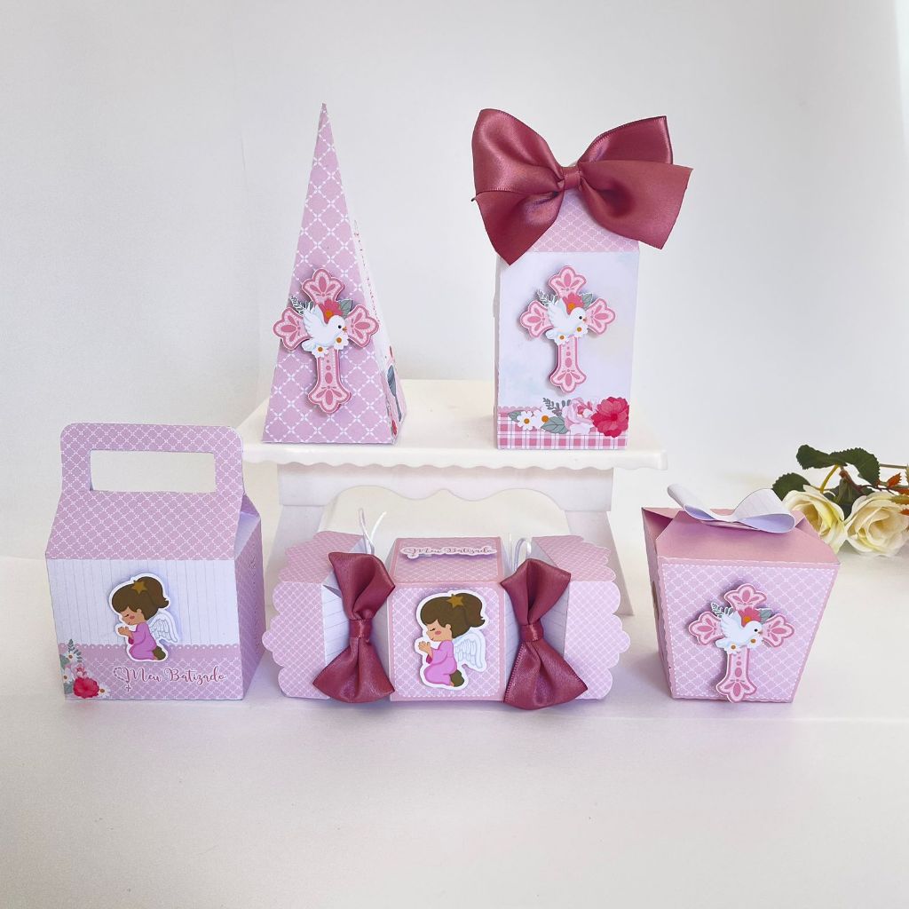 Kit Festa - 20 Lembrancinhas personalizada Batizado Menina - Caixinhas Personalizadas - Papelaria