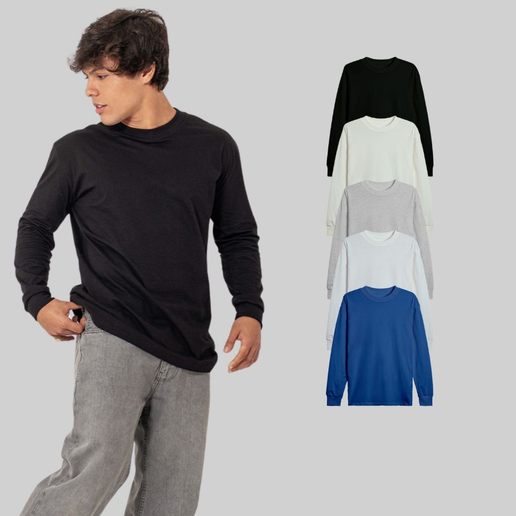 Camiseta Manga Longa Basic Streetwear Cores Diversas em Oferta na Shopee