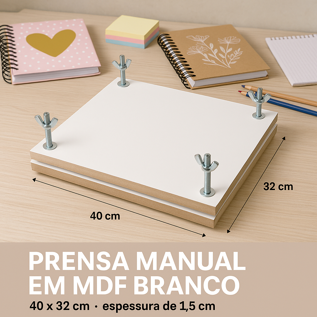 PRENSA MANUAL Grande em MDF para encadernação/blocagem 40X32X1,5 CM