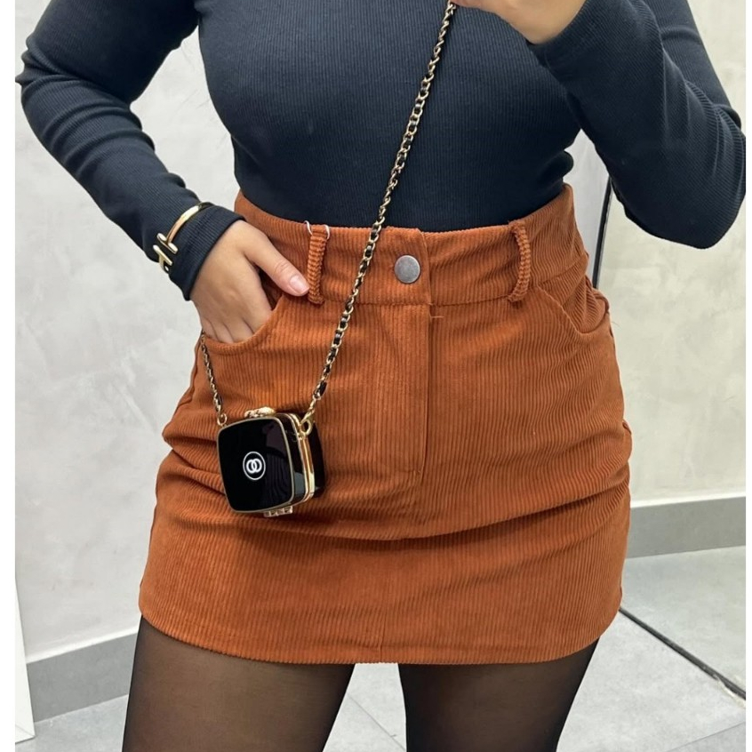 Saia Suede Feminina Reta com Bolsos Cintura Alta –  Tendencia 2025 Inverno promoção  Cotelê em Oferta na Shopee