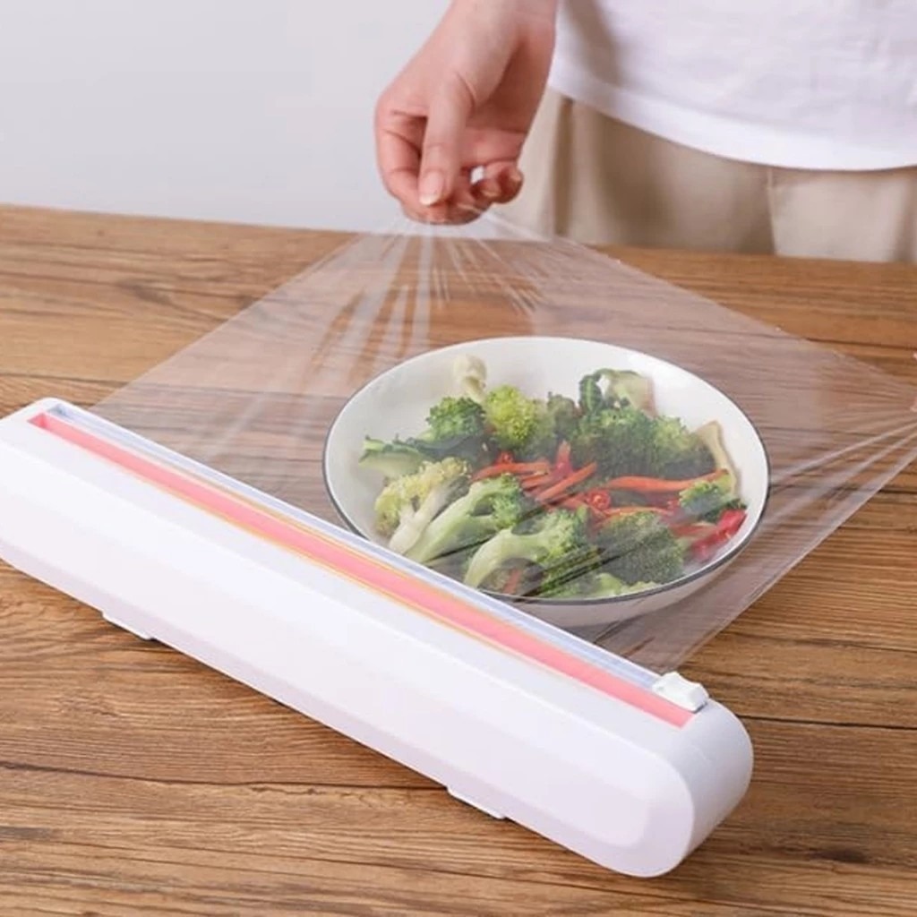 Cortador De Plástico Filme PVC Suporte Ajustável Dispensor Descartável Ventosa Aderente Selador