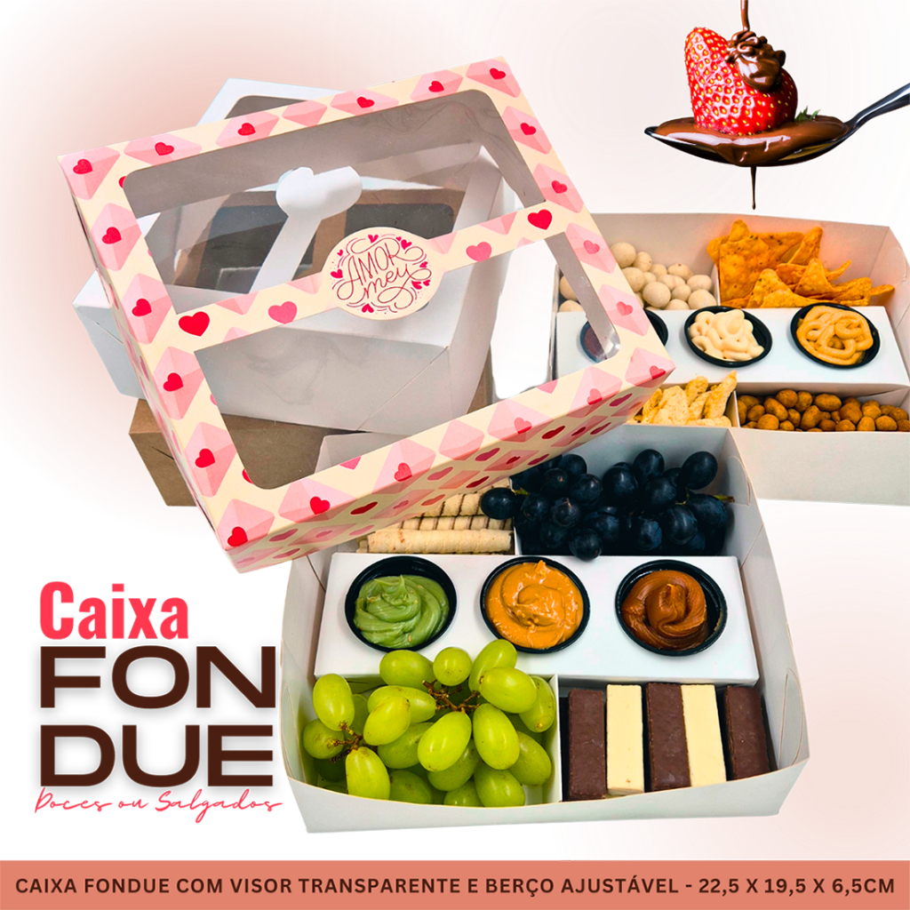 10 a 40 CAIXAS FONDUE - 22,5 x 19,5 x 6,5cm  (presente e lembrancinha das MÃES E NAMORADOS)