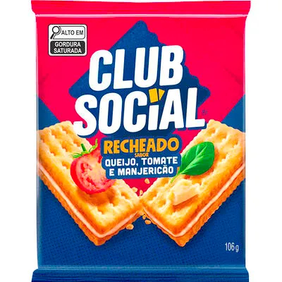 Biscoito Recheado Club Social Queijo e Tomate Pacote kit 3 pacotes com 106g