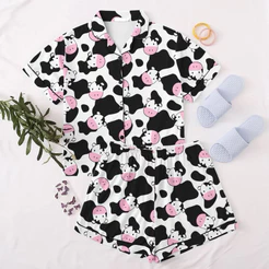 Pijama Aberto Americano Feminino com Botões – Conjunto Manga Curta e Short Personalizado Fotos