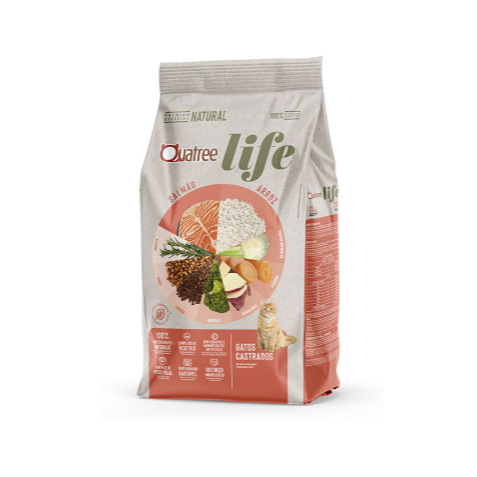 Ração Quatree Life para Gatos Castrados Sabor Salmão e Arroz 3KG