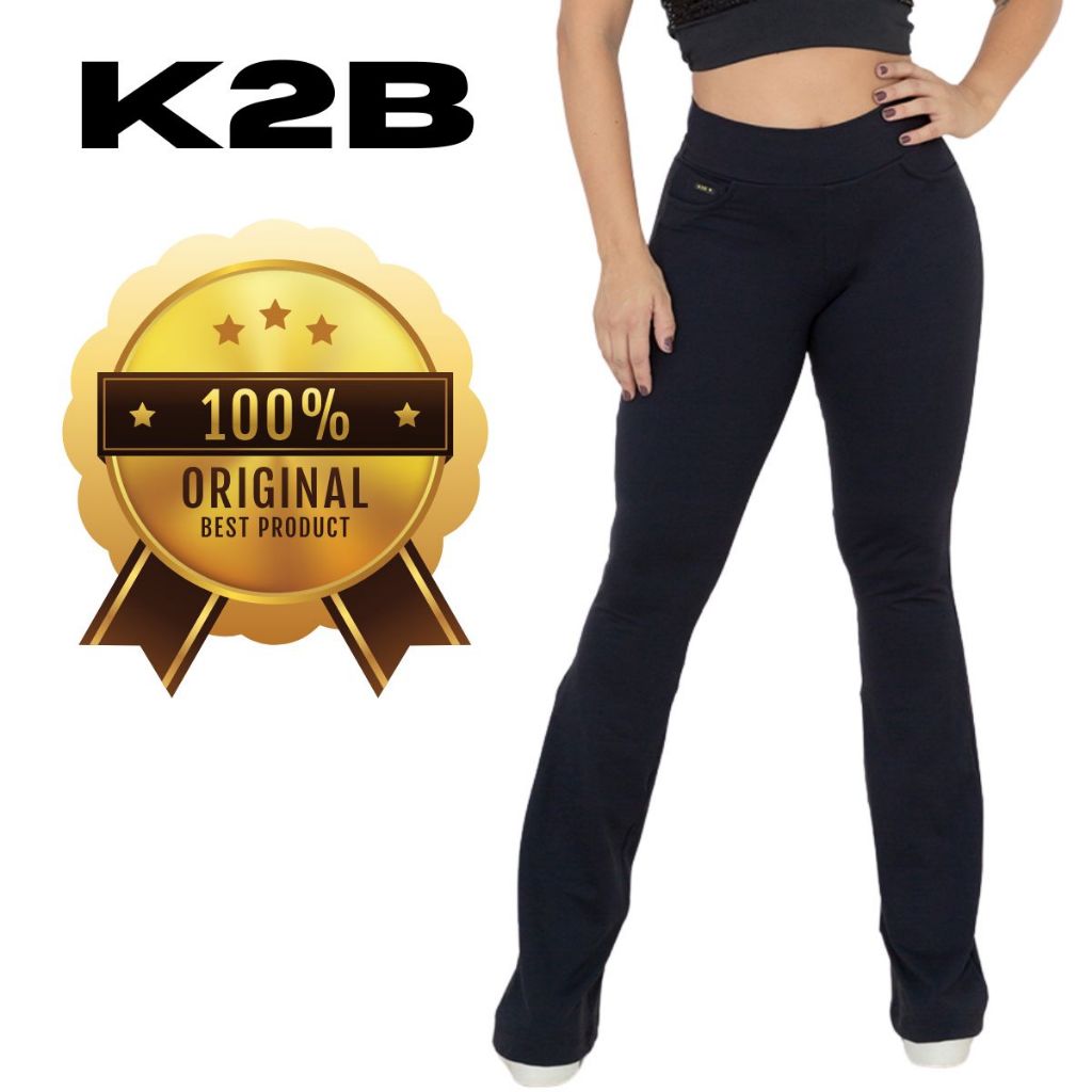 Calça Legging Flare k2b Cós Alto Tecido Grosso Original Cos Alto Bailarina Promoção Academia P a G3