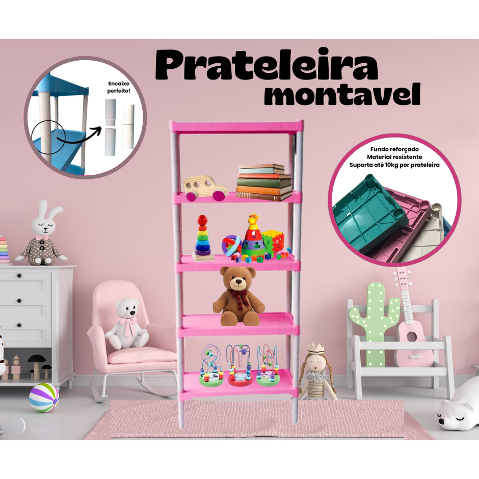 Prateleira Organizadorar Multiuso de Plástico quarto menina menino diversas cores 5 andares em Oferta na Shopee