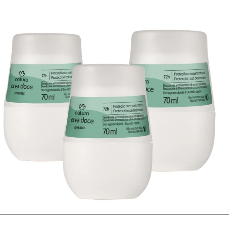 Natura kit com 3 roll on antitranspirante erva doce em Oferta na Shopee