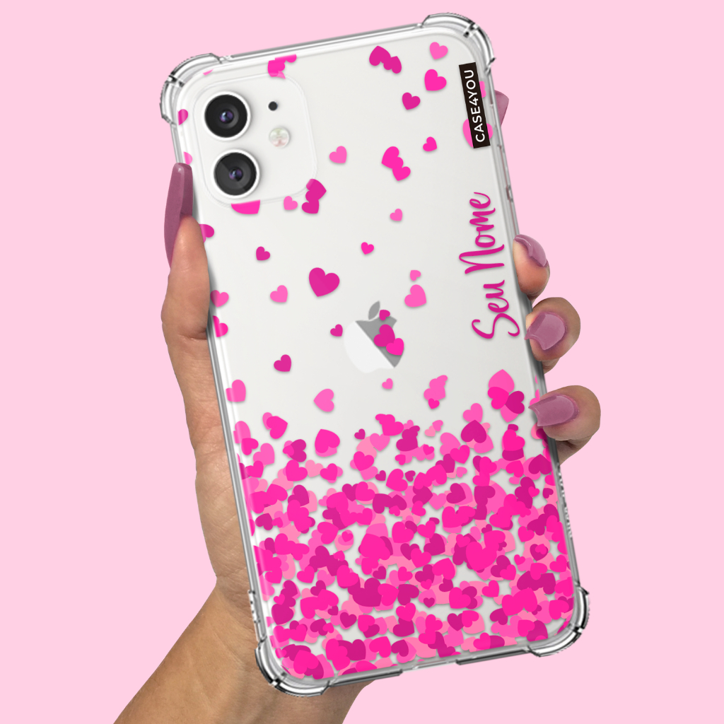 Capa Capinha Para Xiaomi Redmi Note 10 Note 11 Note 12 Note 13 Note 14 Pro Plus Anti queda Corações Flutuantes 2 Rosa