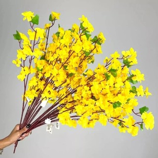 Buquê De Flores De Cerejeira Artificial , Flor De Pêssego , Decoração De Casamento 65cm A-504AMARELO