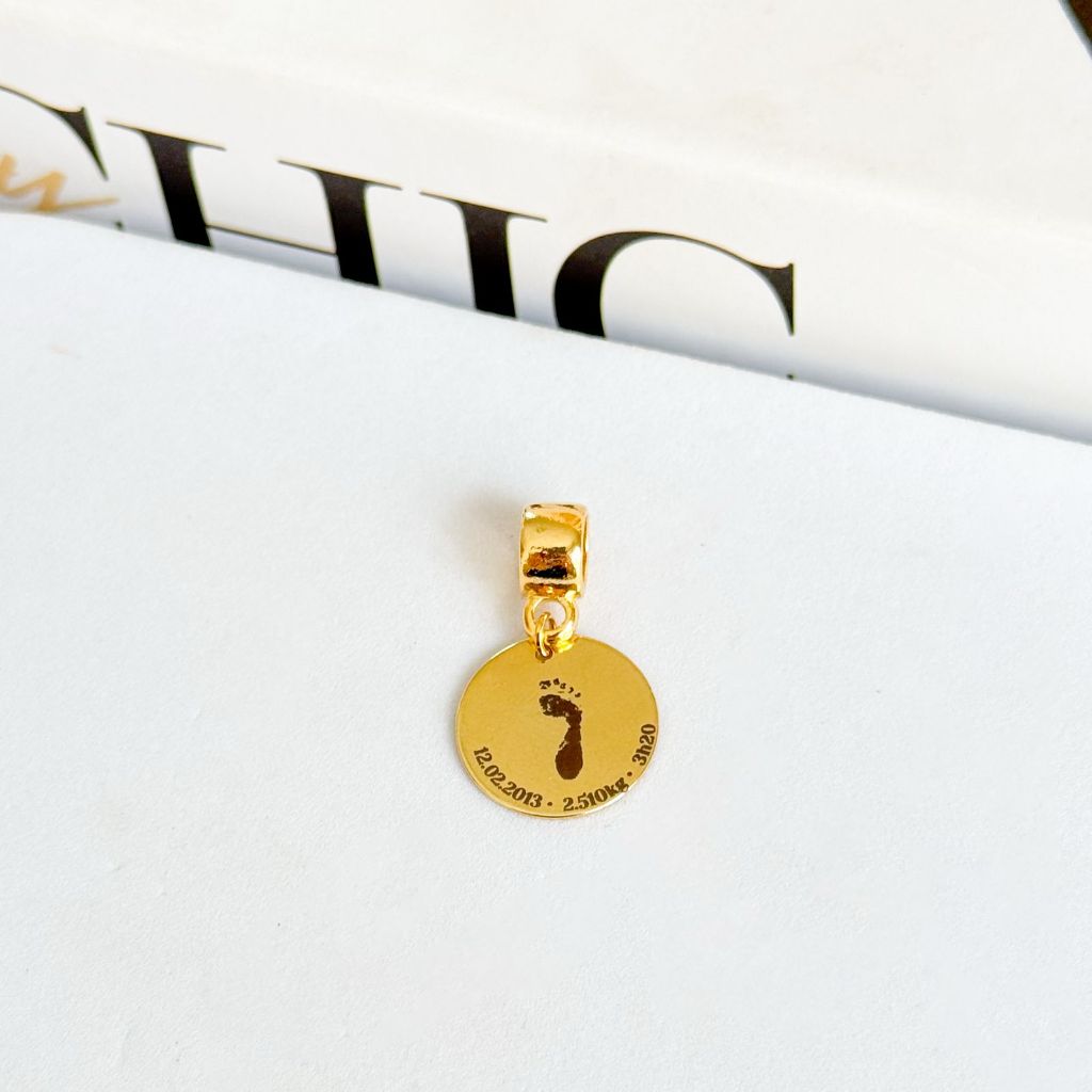 [ SEMI JOIA ] Berloque Personalizado Foto Data Frase 15mm Banhado a Ouro 18k Presente Dia Namorados