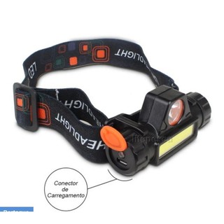 Lanterna Cabeça Capacete Recarregavel Led T6 + 1 Led 2 Em 1