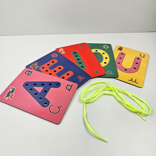Alinhavo das 5 Vogais MDF - Brinquedo educativo Coordenação Motora - Placas de Alinhavar Infantil