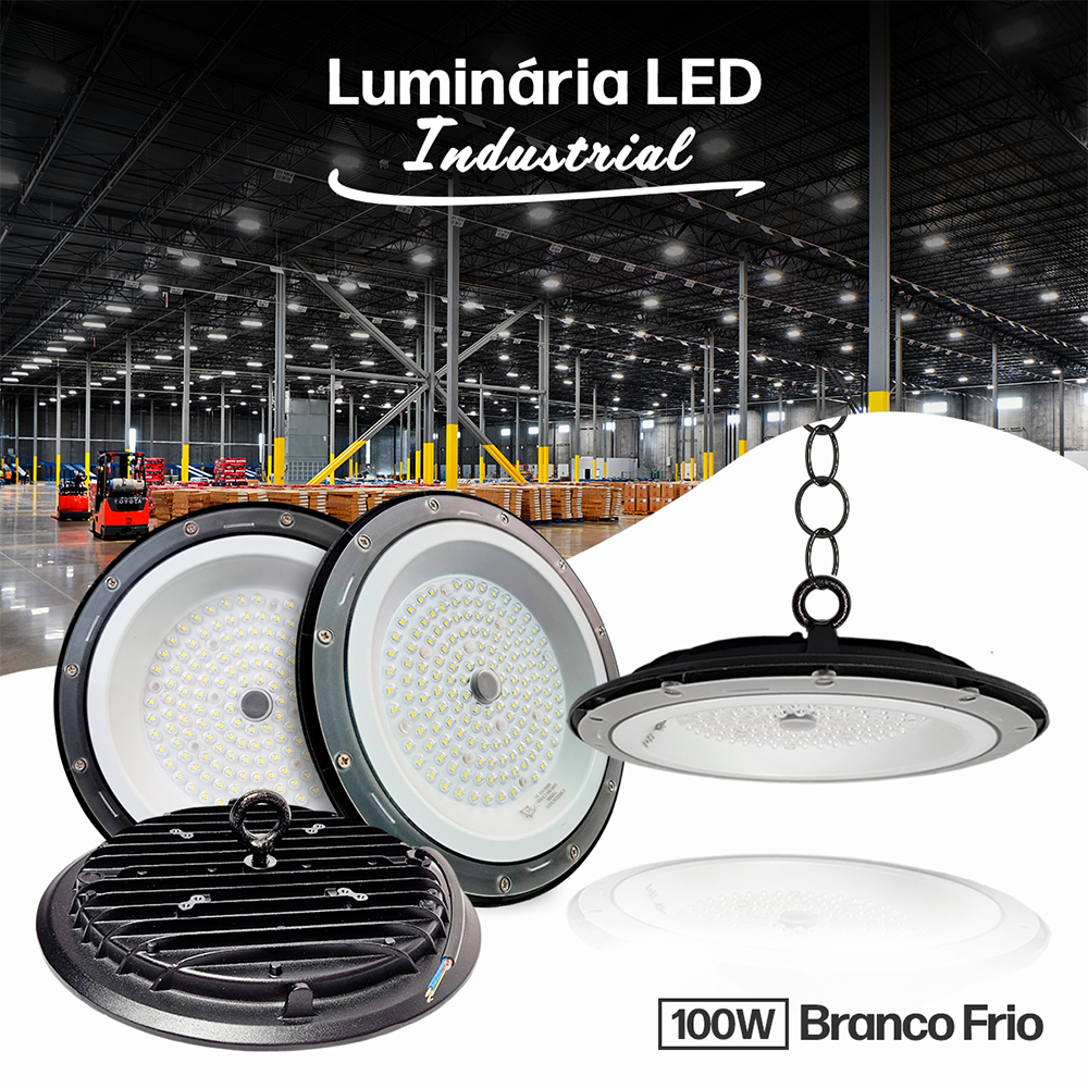 Luminária LED Industrial UFO 100W High Bay SMD Branco Frio a prova d'agua IP66 em Oferta na Shopee
