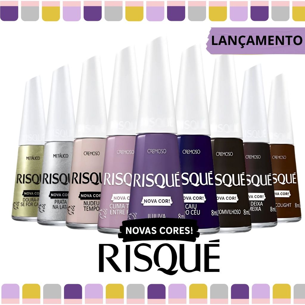 Kit 9 Esmaltes Risqué Novas Cores Coleção Nova Cremoso Metálico Atacado em Oferta na Shopee