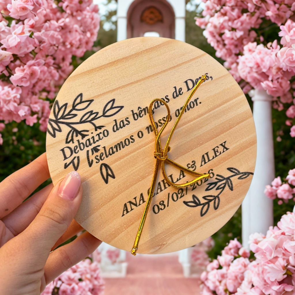 PORTA ALIANÇA EM MADEIRA PINUS PARA CASAMENTO PERSONALIZADO COM ENVIO EM 24 HORAS
