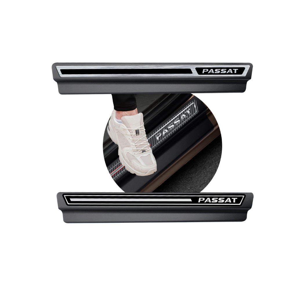 Jogo Soleira Premium Elegance Vw Passat 2018 2019 2020 2021 2022 - 4 Portas ( Vinil + Resinada 12 Peças )