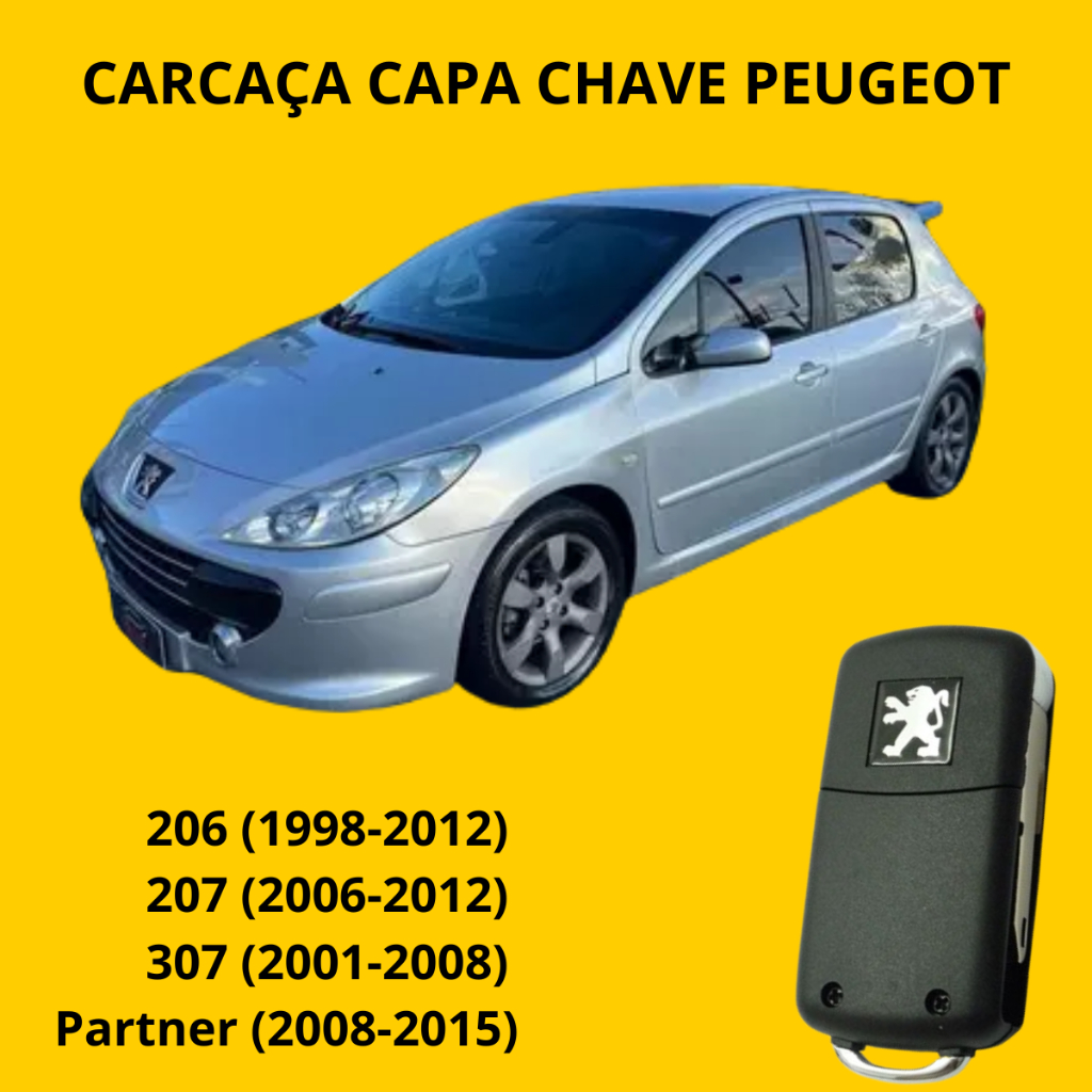 Carcaça Capa Chave Canivete Oca Peugeot 206 207 306 2 Botões Para Adaptação + Logo Emblema e Lamina