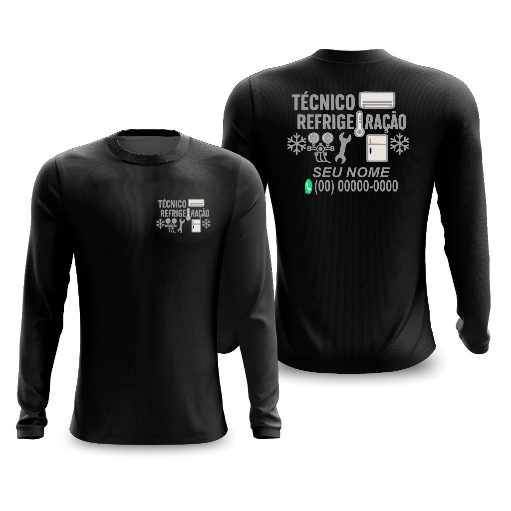 Camisa Técnico Refrigeração Personalizada Profissão Manga Longa com Punho em Oferta na Shopee