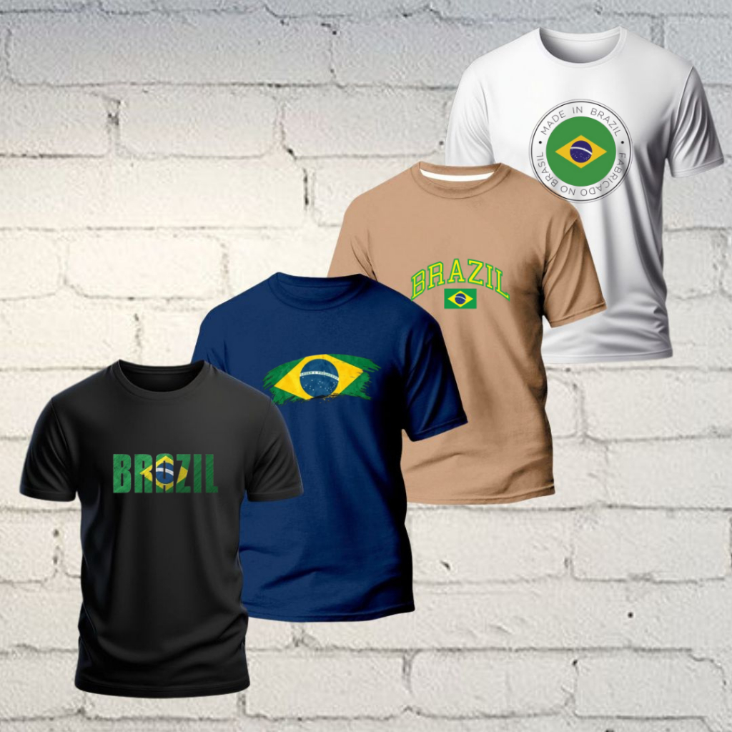 Kit 4 Camisetas Masculina Camisa Torcedor Seleção Brasileira Futebol 100% Algodão Premium