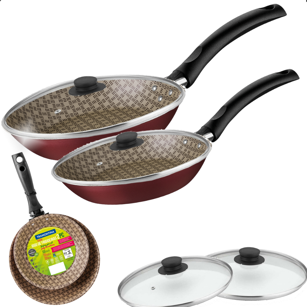 Frigideira Antiaderente Com Tampa Tramontina Jogo Frigideira 20cm e 16cm em Oferta na Shopee