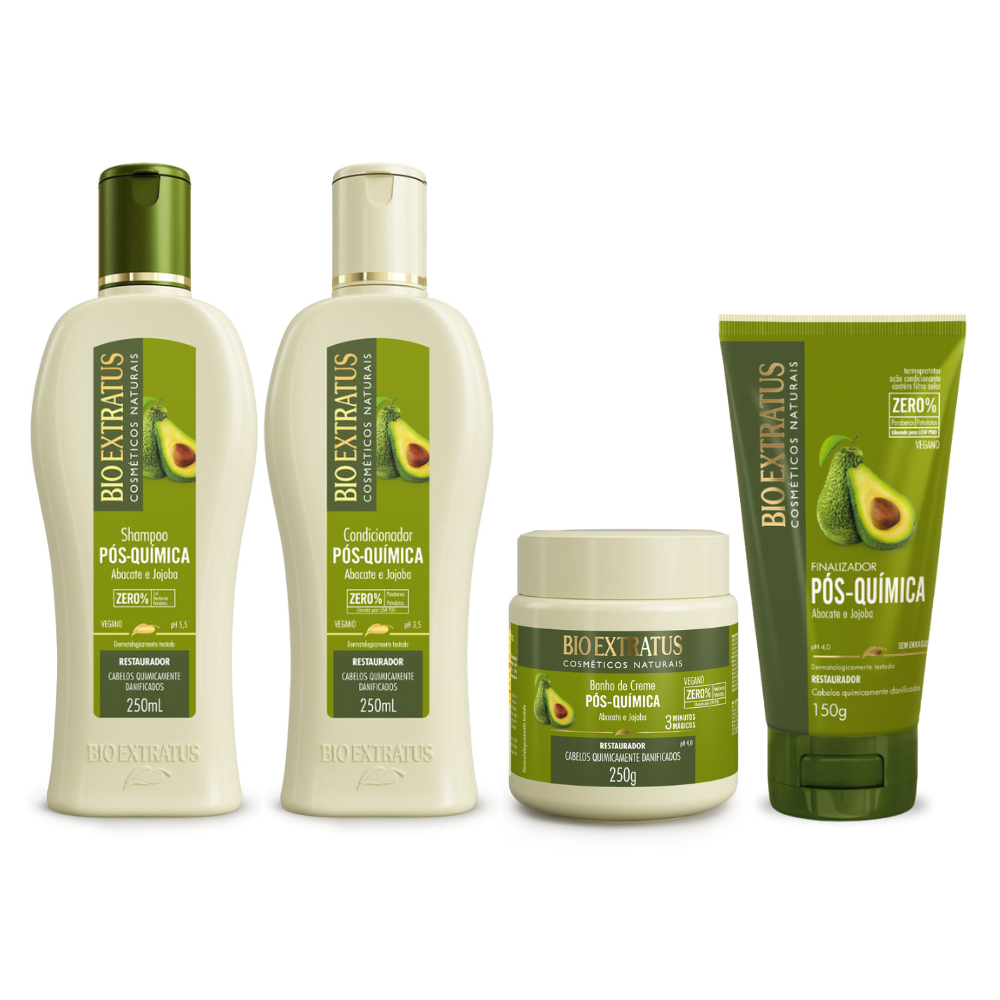 Kit Pós-Química Shampoo, Condicionador, Banho de Creme e Finalizador Bio Extratus - 250mL