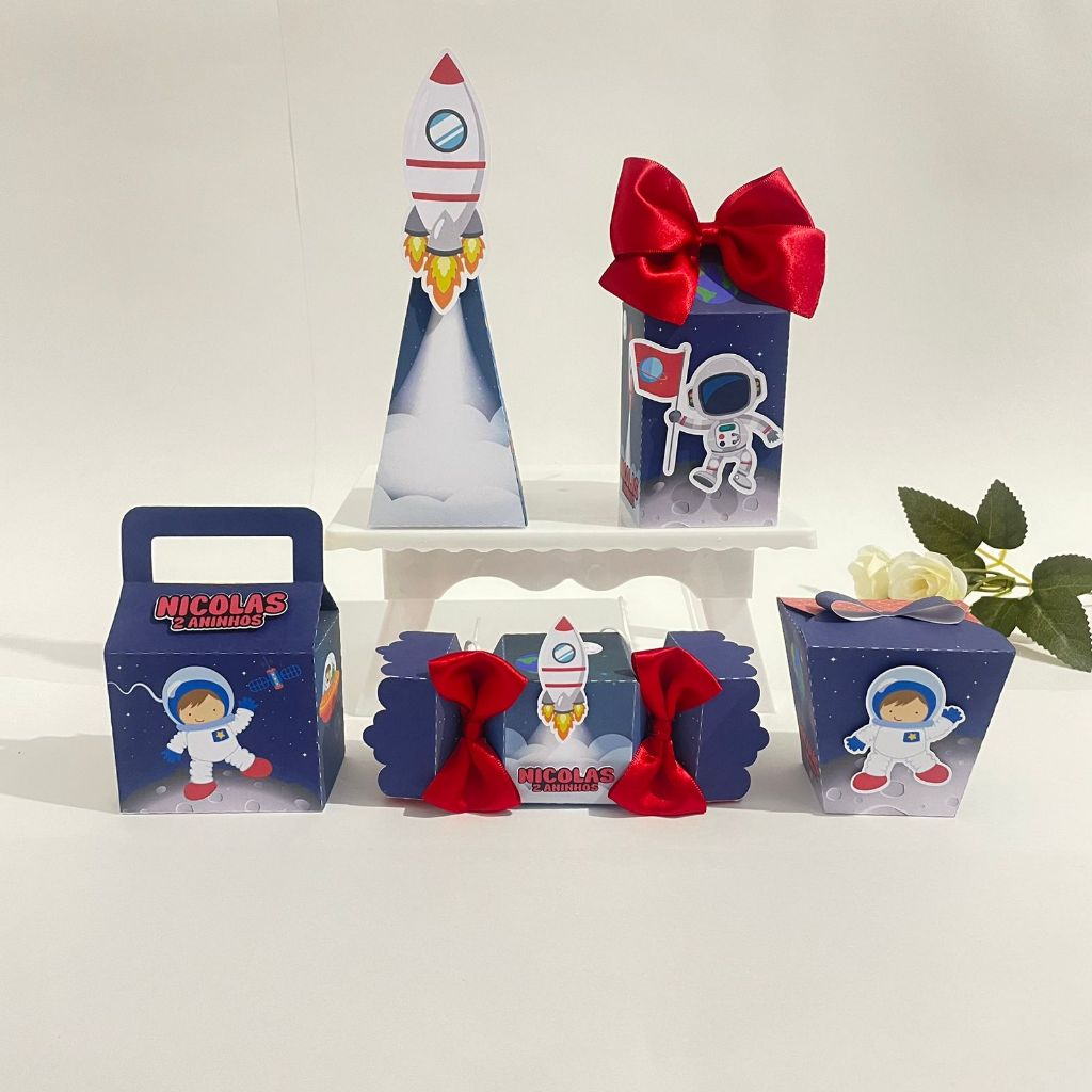 Kit Festa - 20 Lembrancinhas personalizada Astronauta - Caixinhas Personalizadas - Papelaria Personalizada