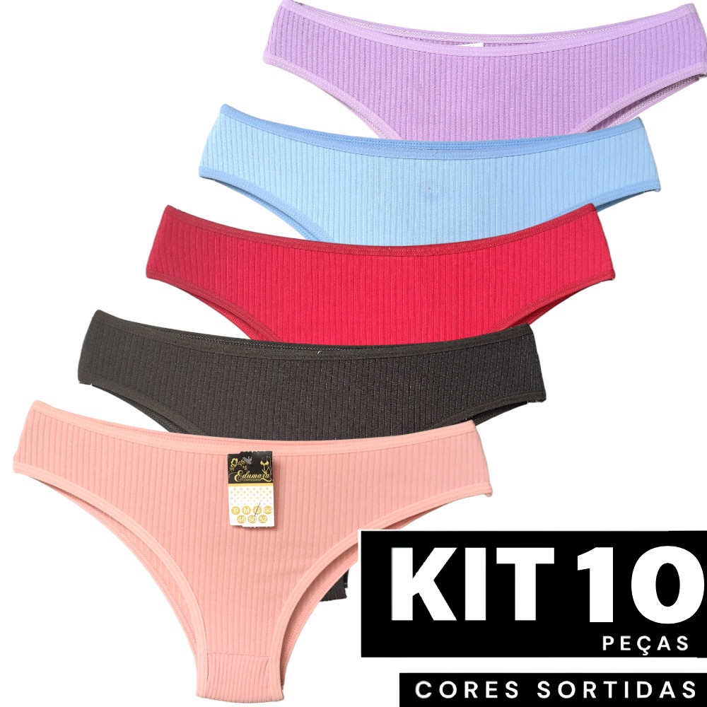 Kit 10 Calcinhas Conforto Algodão Lingerie feminina conforto Calcinha Adulto Infanto Juven...