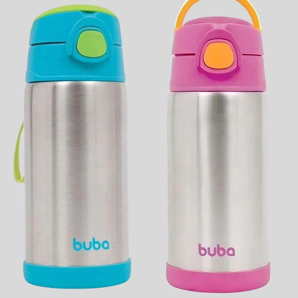 Garrafa Térmica Parede Dupla Com Canudo Inox 400ml Buba