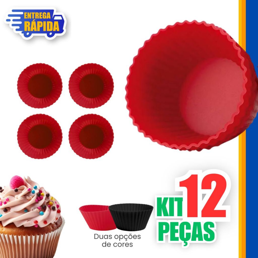 12 Mini Forma de Silicone para Cupcake Bolo Gelatina e Mini Muffin levar ao Microondas, Air Fryers