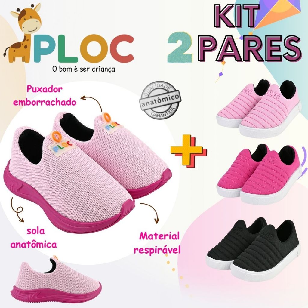 KIT 02 PARES:TÊNIS CALCE FÁCIL P26 SOLA PINK + IATE - MENINA - COR A ESCOLHER em Oferta na Shopee