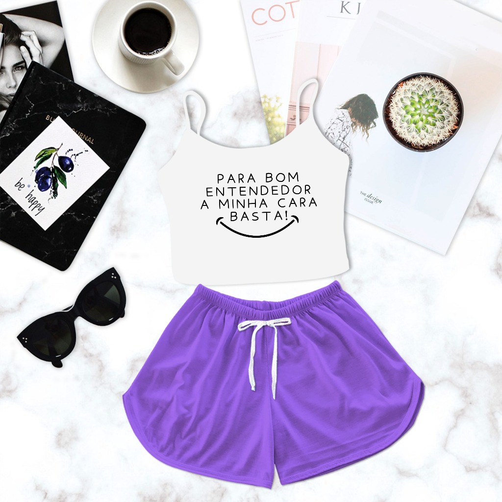 Cropped Baby Doll Branco Entendedor Feminino Shorts Sortido Colorido Aleatório