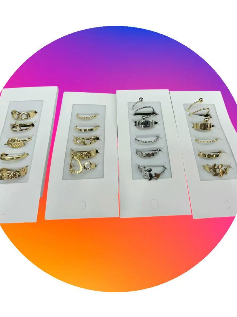 novo Kit 5pçs/Conjunto Anel de Articulação de Dedo Latão com Zircônia Feminino para Presente