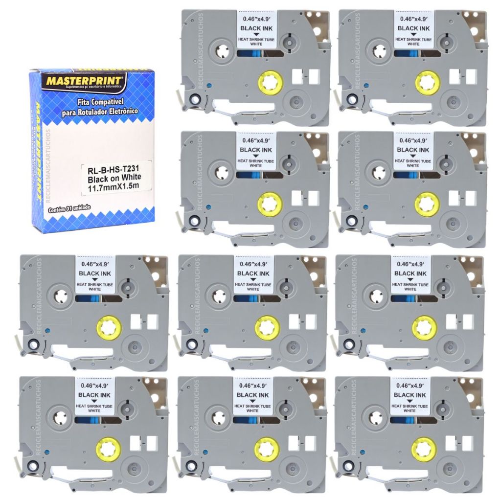 Kit 10 Fita Tubo Termo Retrátil Hsc-231 Hse 231 Compatível PTP700 Para Rotulador Eletrônico