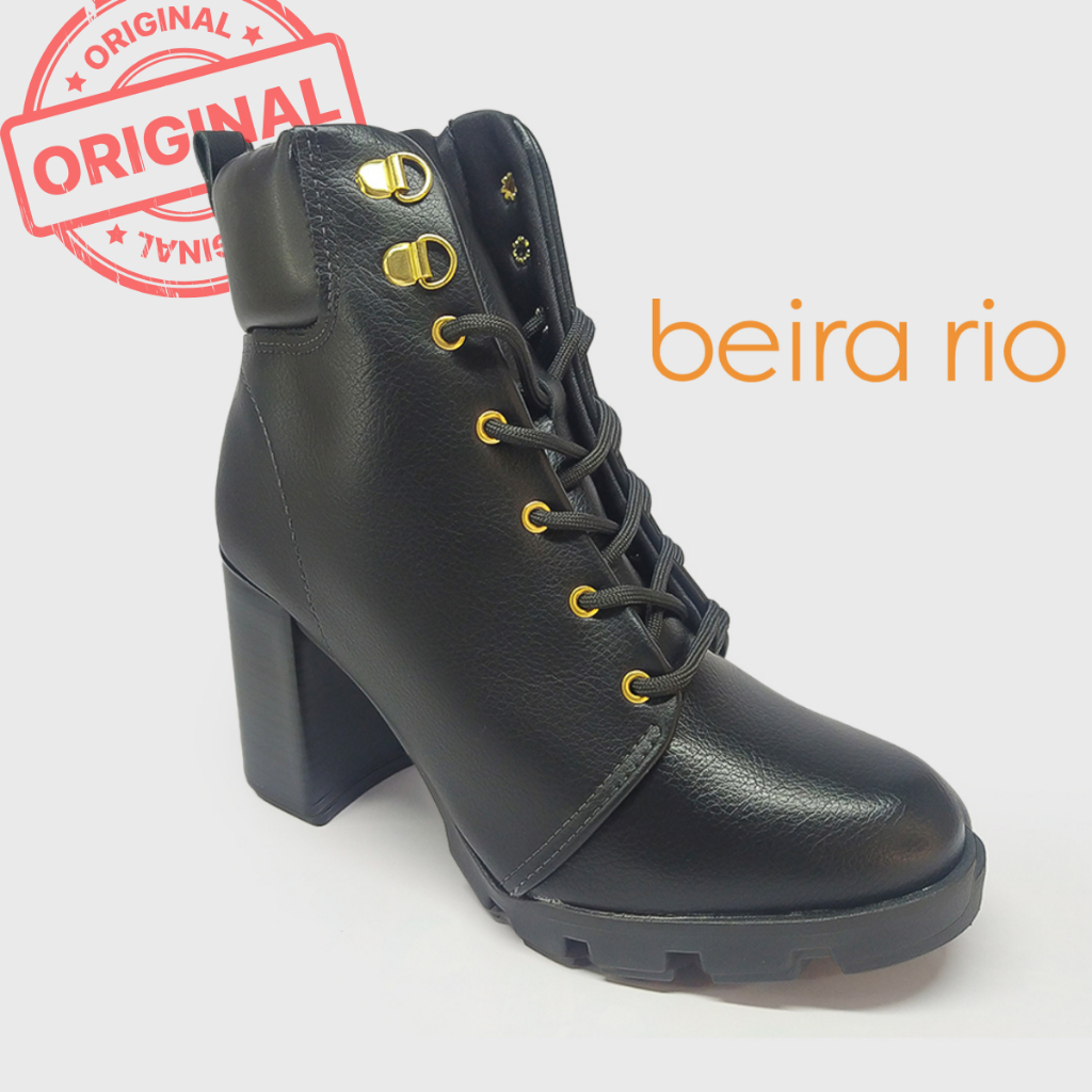 Bota Coturno Feminina Beira Rio Zurique Salto Alto Grosso Tratorada Cadarço Casual Conforto