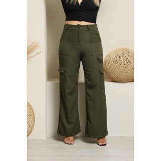 calça pantalona cargo femenina alfaiataria em Oferta na Shopee