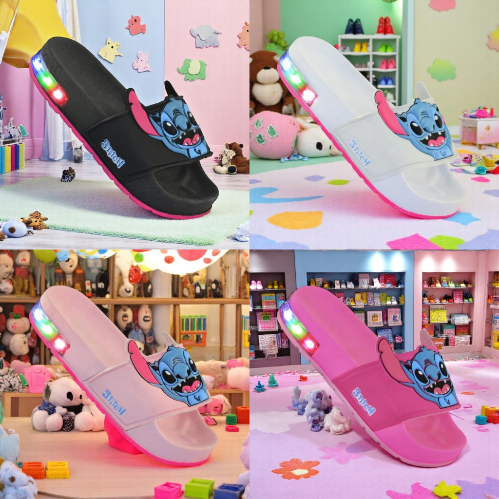 Kit 2 Pares Feminino Chinelo Stitch Slide Infantil com Luzinha LED Conforto Total | Pronta Entrega