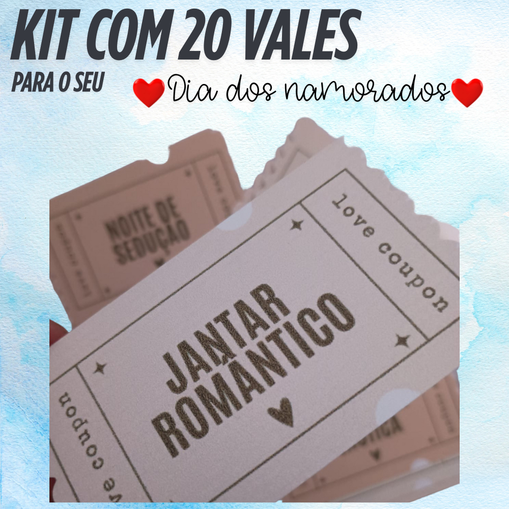 Kit com 20 Vales para o Dia dos Namorados – Romântico e Sensual | Presente Criativo