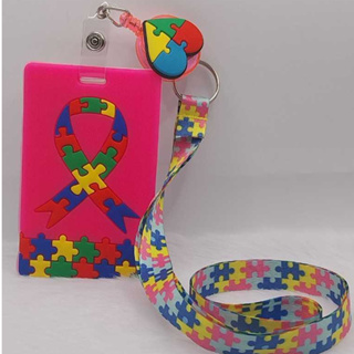 Cordão + Roller Clip + Porta Cartão Personalizado Emborrachado Autismo Rosa em Oferta na Shopee