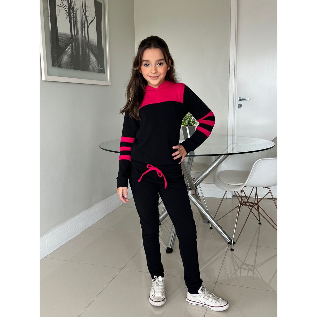 CONJUNTO Moletom infantil Bicolor Tendência  calça jogger  Outono Inverno calça juvenil  menina conjunto menina 6 ao 16 em Oferta na Shopee