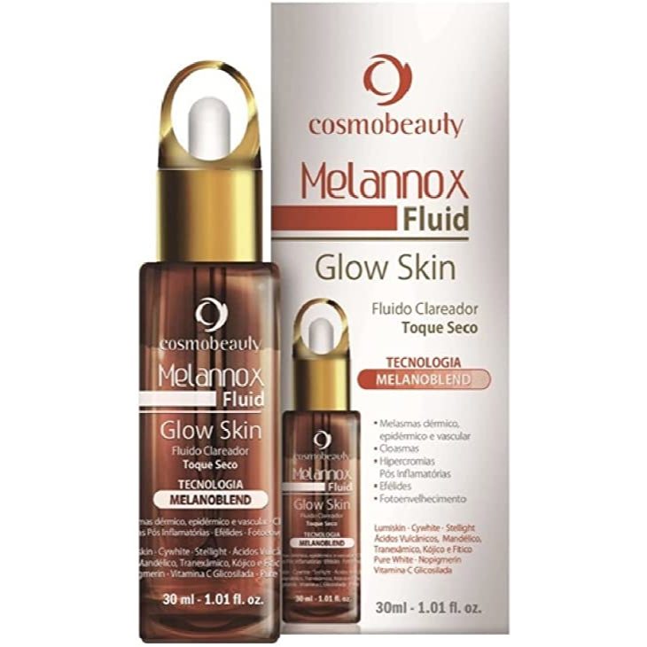 Melannox Fluid Glow Skin Cosmobeauty 30ml Fluido Facial Uniformizador Toque Seco Luminosidade daPele