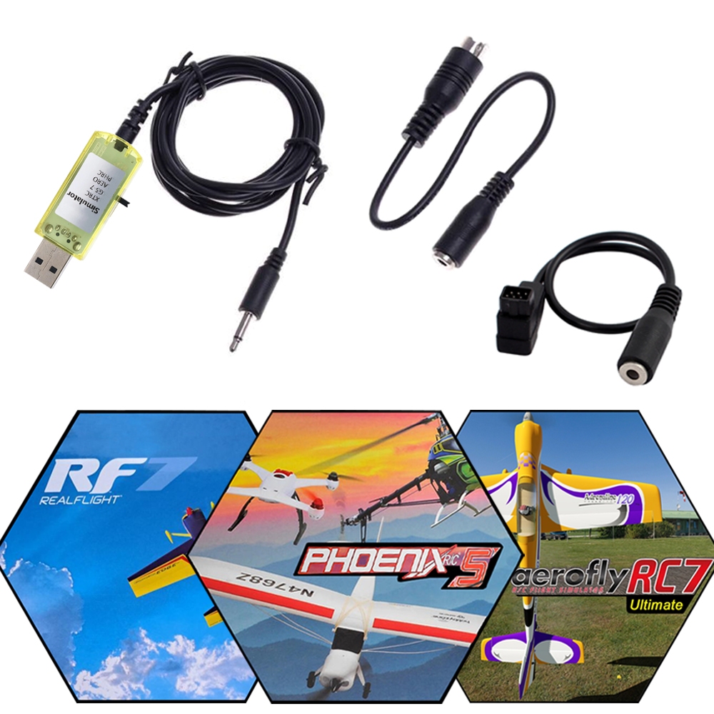 Kit Simulador de Voo USB Cabos Adaptador Futaba FlySky p/ RealFlight Phoenix AeroFly RC7 Aeromodelos