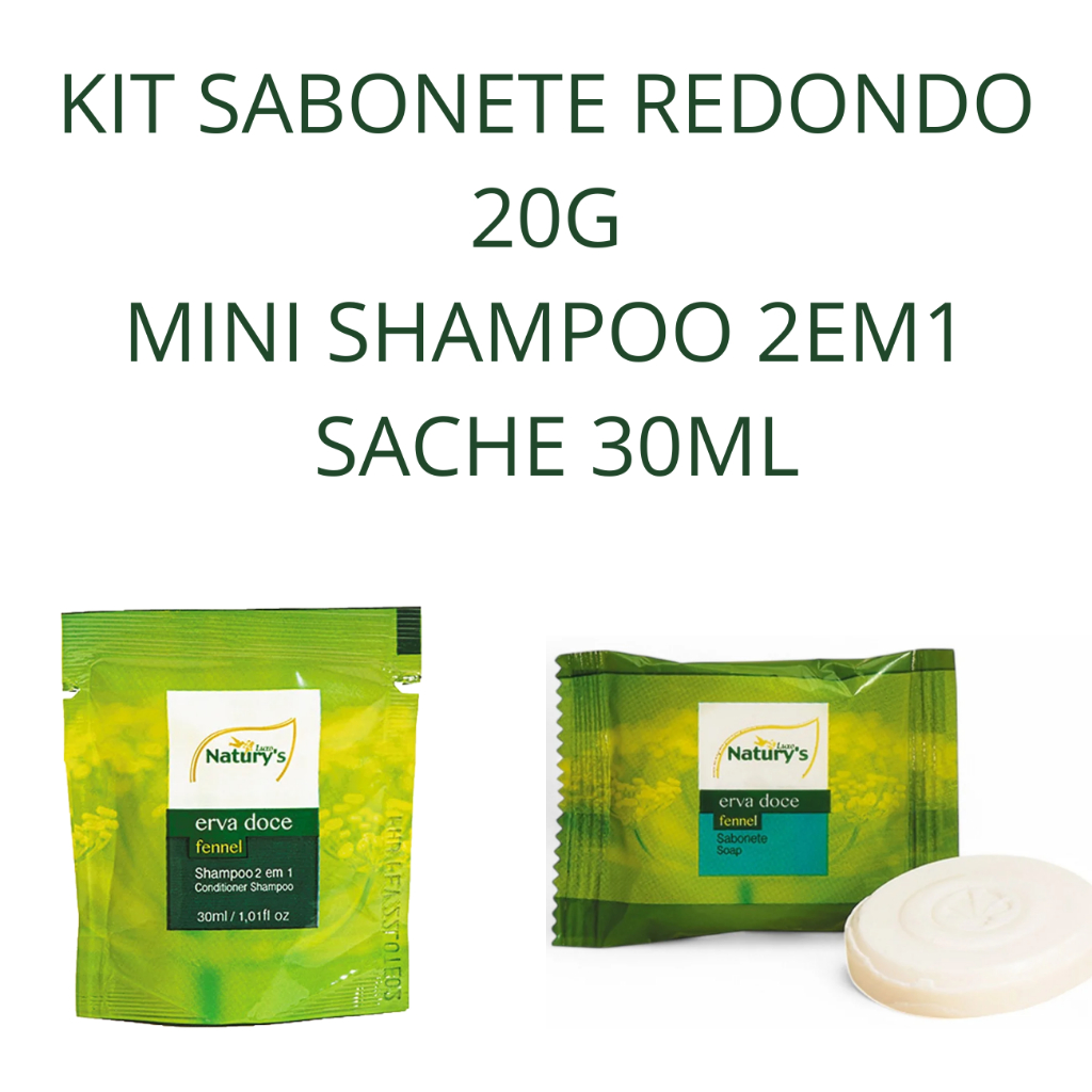 Mini Sabonete Redondo 20gr Shampoo 2em1 Sache 30ml Hotel Pousadas Spas