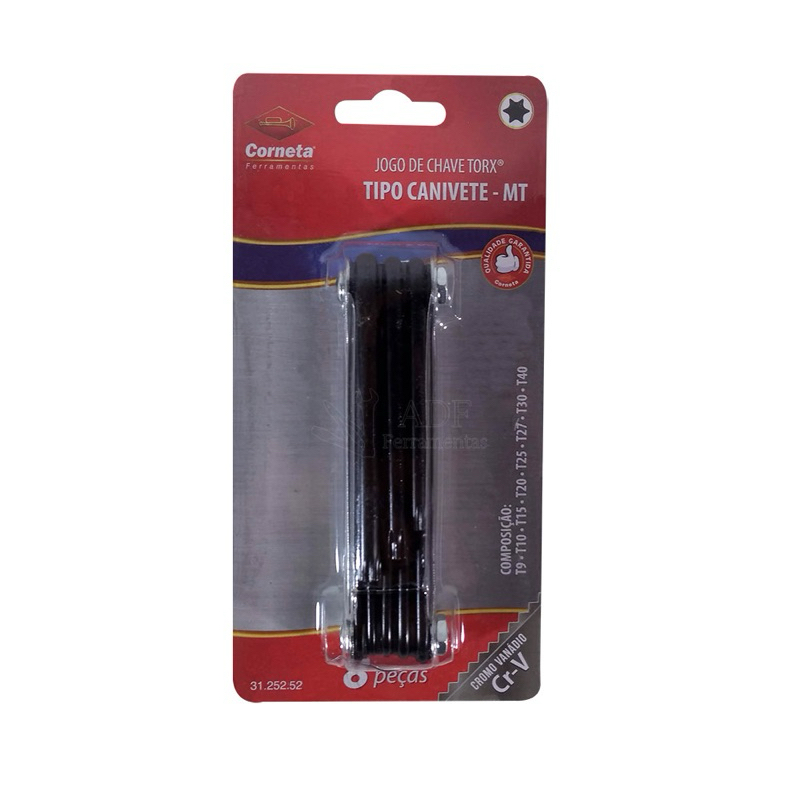 JOGO DE CHAVE TORX TIPO CANIVETE T9 A T40 8 PEÇAS CORNETA
